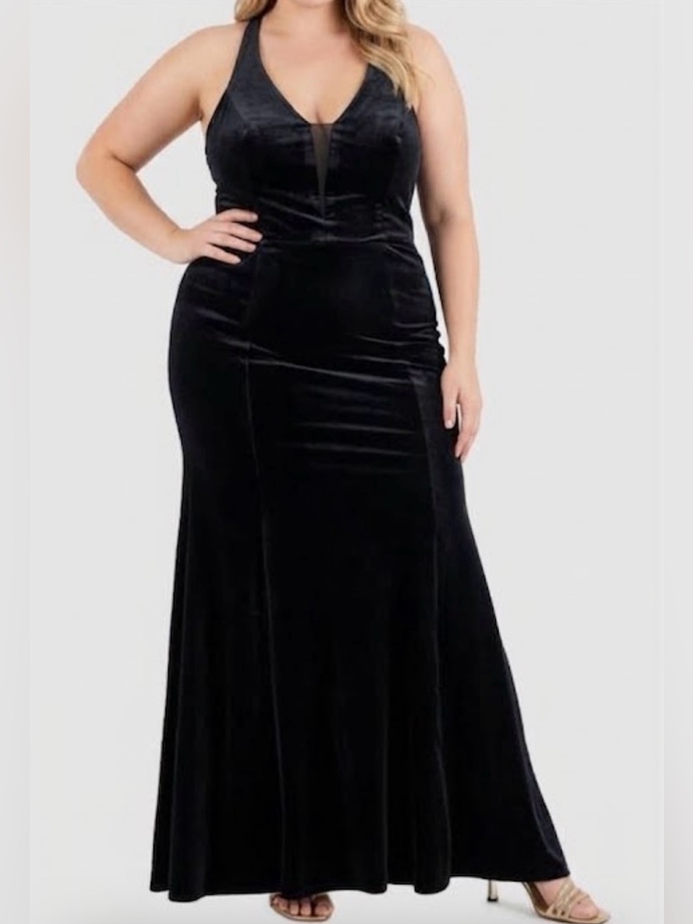 NWT City Studio Plus Size Black Velvet Criss-Cross Back Prom Evening Dress 18W